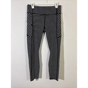 Athleta M Striped Pant Black White‎ Zipper Pockets Gym Workout Wear Stretch